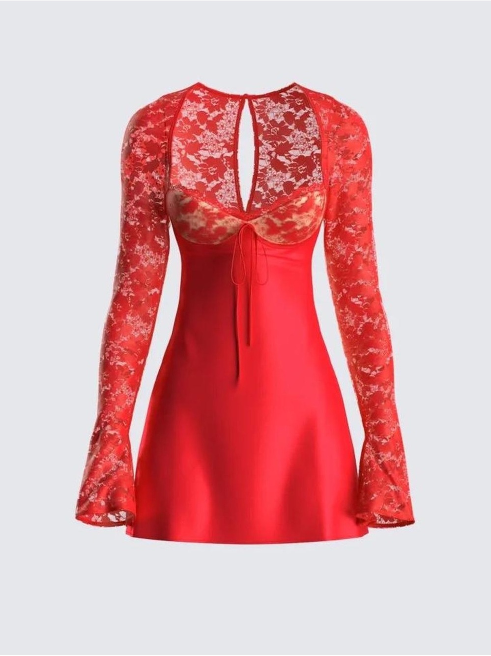 Finesse Red Lace-Trim Mini Dress